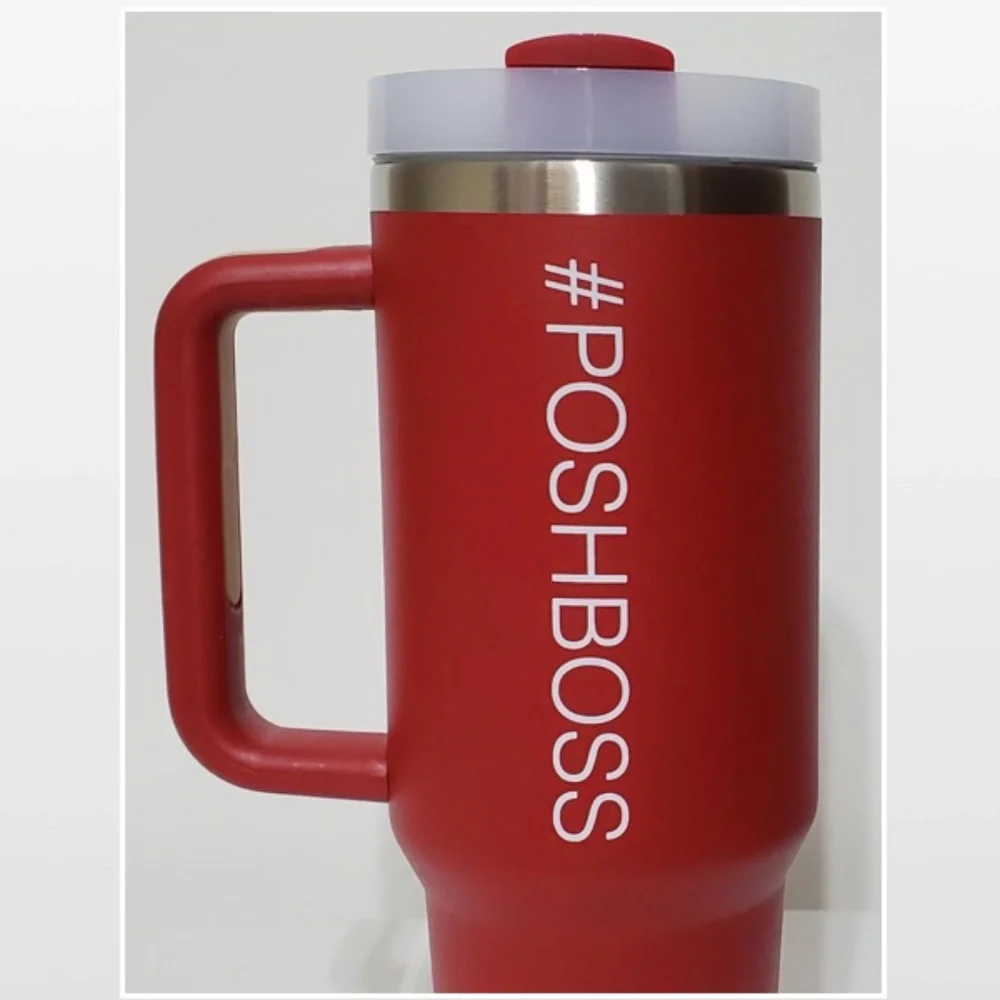 New Tumbler POSHBOSS Red White Large 40oz Travel Mug Thermos Cup